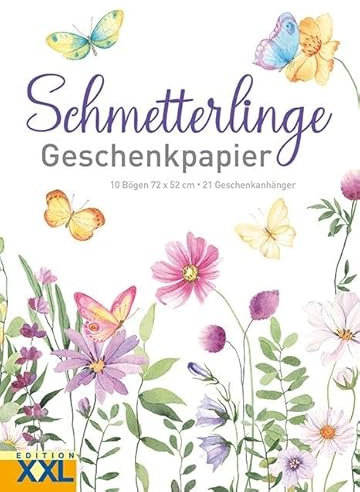 Schmetterlinge - Geschenkpapier: 10 Bögen, 72 x 52 cm, 21 Geschenkanhänger