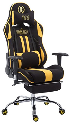 CLP Sedia Gaming Ufficio Limit XL in Stoffa I Poltrona Racing Rinforzata Max 150 kg I Poltrona Ergonomica con Ruote, Colore:Nero/Giallo, Poggiapiedi:con poggiapiedi