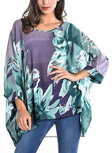 Women's Bohemian Style Summer Beach Lagenlook Top Kimono Loose Waterfall Chiffon Kaftan Poncho Shirt