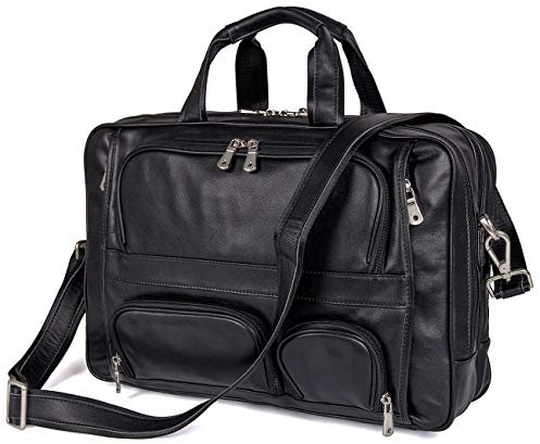 Augus Business Travel Briefcase Genuine Leather Duffel Bags for Men Laptop Bag fits 15.6 inches Laptop, Black-2, OneSize, Durable