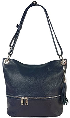 Freyday Echtleder Schultertasche in vielen Farben und verstellbarem Gurt Umhängetasche KH03 (Dunkelblau)
