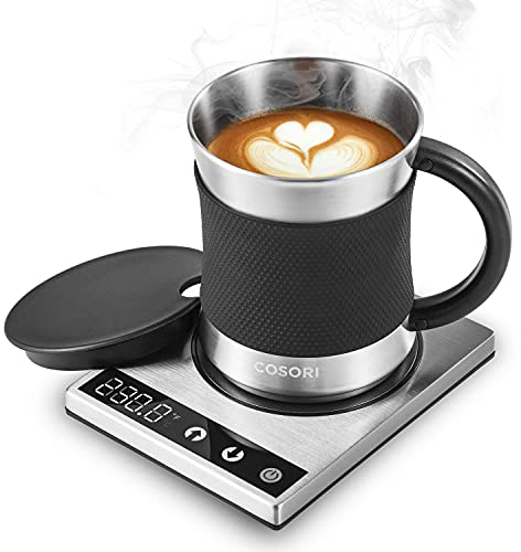COSORI Coffee Mug Warmer & Mug Set,Electric 24Watt Beverage Cup Warmer for Desk Home Office Use,304 Stainless Steel 17oz Mug lid,Touch Tech & LED Backlit Display,Ideal for Gift,Coffee,Tea, Hot Cocoa