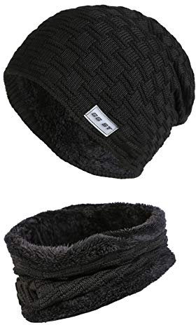 GG ST Kinder Wintermütze Beanie Hut mit Schal Set Strickmütze Slouchy Warme Knit Skull Cap