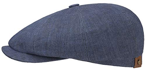 Stetson Hatteras Flatcap Leinen Damen/Herren - Mütze mit Baumwollfutter - Flat Cap mit Sonnenschutz UV 40+ - Schirmmütze Frühjahr/Sommer - Ballonmütze dunkelblau 64 cm