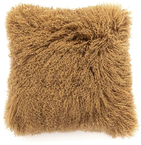 yingda1992 Kissenbezug aus mongolischem Fell, echtes Lammfell, Überwurf für Schlafzimmer, Wohnzimmer, 40,6 x 40,6 cm, Khaki