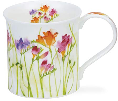 Dunoon Fine Bone China Mug Made in England Bute Shape Floral Haze Pattern 300ml Dishwasher Safe (Freesia)