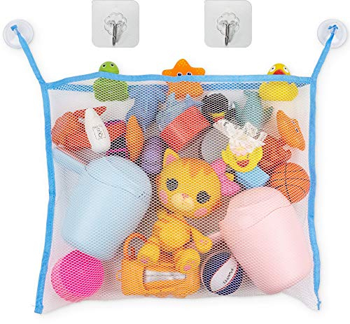Badewannen Spielzeug Aufbewahrungsnetz, 1 Set, Organizer mit je 2 Saugnapf- und Klebehaken, aus Polyester, zur Trocknung von Spielsachen, Netz Wanne Spielzeug, Spielzeugnetz Badewanne zum Aufhängen