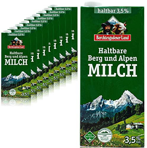 Berchtesgadener Land - 10er Pack H-Vollmilch 3,5 % in 1 Liter Packung - Haltbare Milch von Höfen aus der Berg- und Alpenregion (Bergbauernmilch)