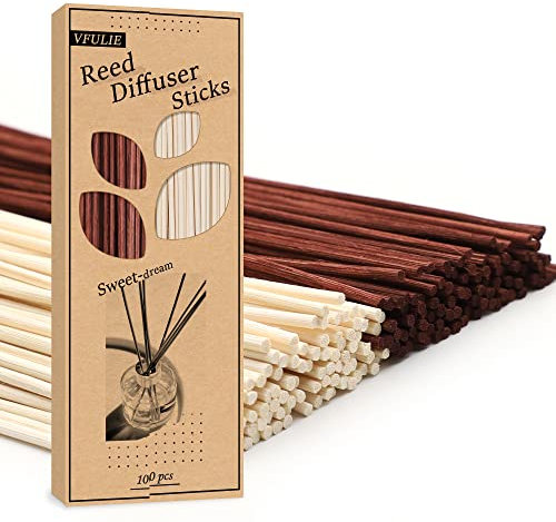 VFULIE 100 Pieces Reed Diffuser Sticks, Natural Wood Rattan Reed Sticks Aroma Diffuser Sticks Replacement for Aroma Fragrance Essential Oil Diffuse (Brown and White)