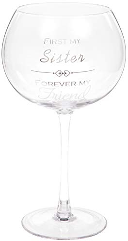 Maturi 470234 First My Sister Forever My Friend Sentiment Gin Glass with Hearts - 625ml