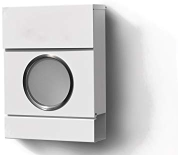 Radius Design Briefkasten Letterman MB mit Bullauge & Zeitungsfach - Wandbriefkasten aus Stahl - großer DIN-C4 Einwurf - 10 Jahre Funktions- & Korrosionsgarantie - 2 Schlüssel (weiß)