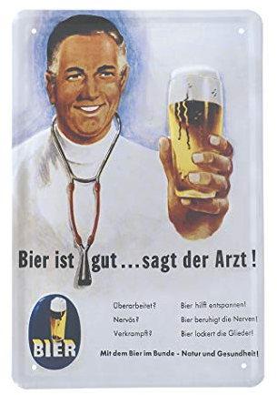 Blechschild Bier ist gut SAGT der Arzt - Vintage Retro Deko Schilder Dekoration für Küche Bar Partykeller Biergarten Werkstatt Kneipe Garage - Geschenkidee für Biertrinker - 20x30cm