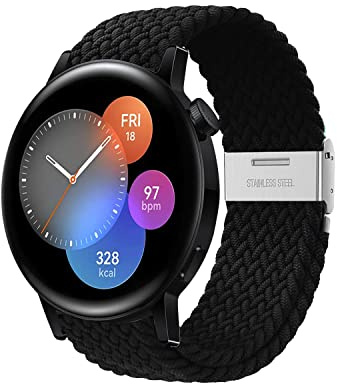 Niboow 20mm Armband für Huawei Watch GT 3 Pro 43mm/GT 3 42mm/GT 2 42mm/Watch 2/Honor Magic Watch 2 42mm, Nylon Geflochtenes Armbänder für Garmin Vivoactive 5/Venu Sq 2 Music/Venu 2 Plus - Schwarz