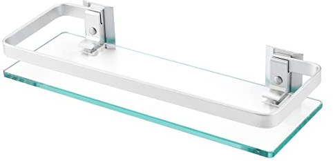 KES Glass Bathroom Shelf Wall Mounted Aluminum Shower Glass Shelf 8MM Extra-Thick Tempered Glass Rectangular Silver, A4126A