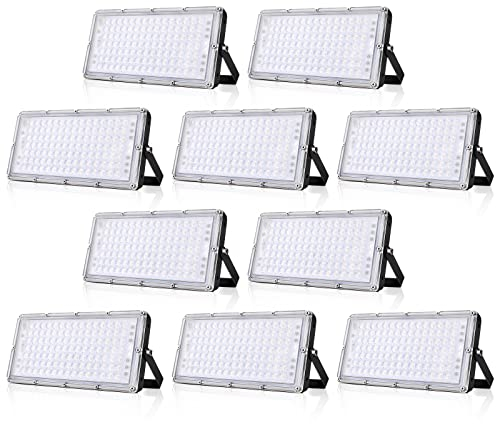 Viugreum 10 Pack 100w Led Strahler, Ultradünn Floodlight Warmweiß 3200K Led Strahler außen Superhell 10000Lm Mit 105Leds (Smd 2835), IP66 Wasserdicht Aussenstrahler für Garten, Garag