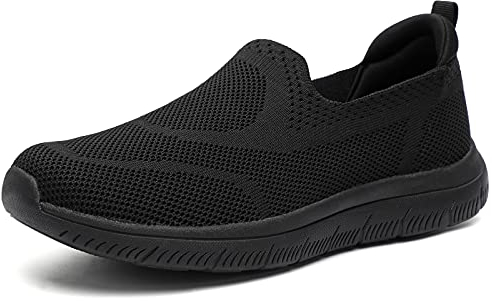 HKR Basket San Lacet Femme Chaussures de Respirantes Marche Mode et Sport Travail Tennis Confortable Chic Femme Ultra LéGèRe Fitness Campus Slip on Enfiler Sneakers Noir 42