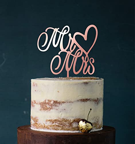 Cake Topper, Mr & Mrs, Tortenstecker, Tortefigur Acryl, Tortenständer Etagere Hochzeit Hochzeitstorte Kuchenaufstecker (Spiegel Roségold (Einseitig)) Art.Nr. 5288