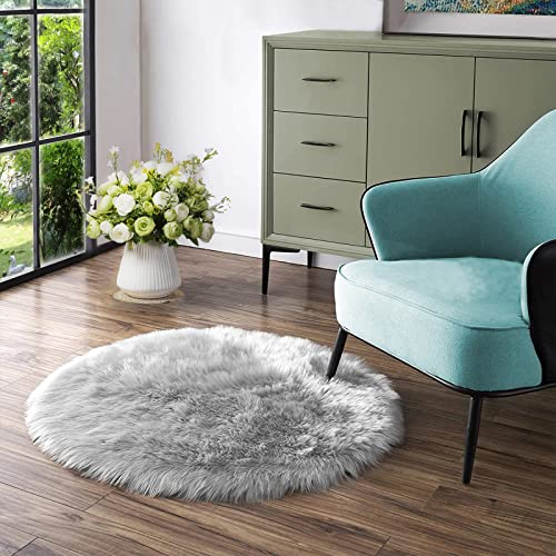 Latepis ZeltTeppich Schaffell Kunstfell Rund 150 cm Zelttepcih Grau Waschbar Schlafzimmer Wohnzimmerteppich Sofa Weich Teppich Shaggy Weich Fellimitat