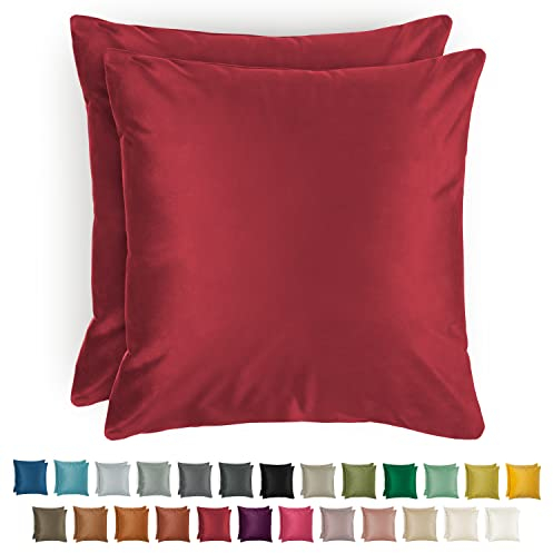 Blumtal 2er Set Kissenbezug 40x40 cm Dunkelrot - dekorativer Samt Kissenbezug mit verstecktem Reißverschluss, Kissenhülle für Zierkissen Deko-Kissen Polster Sofakissen & Couchkissen, waschbar