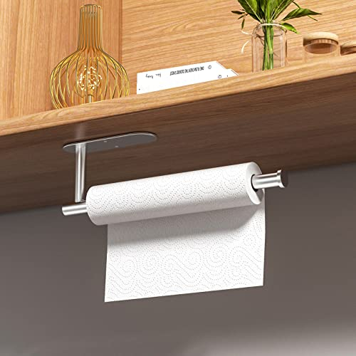 Newaner Portarrollos de Cocina, Porta pañuelos de gabinete de Acero Inoxidable, Toalleros/Barras de Cocina Autoadhesivas o perforables, Apto para Cocina, baño, Dormitorio(Plata)