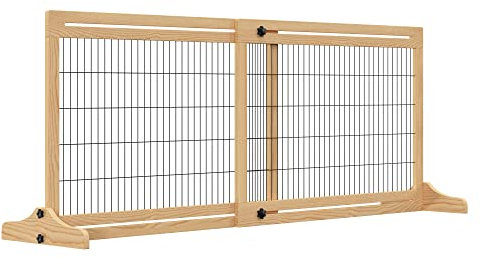 PawHut Adjustable Wooden Pet Gate Freestanding Dog Barrier for Doorway