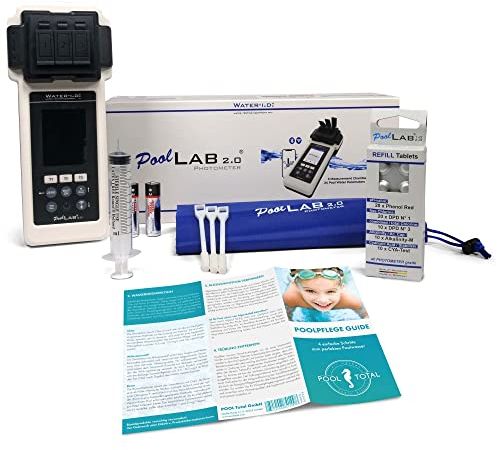 PoolLAB 2.0 Photometer 24 in 1 Pooltester - 3 Messungen gleichzeitig - Wasseranalysegerät - Pool Whirlpool - IP68 - Bluetooth - inkl. 70 Testtabletten