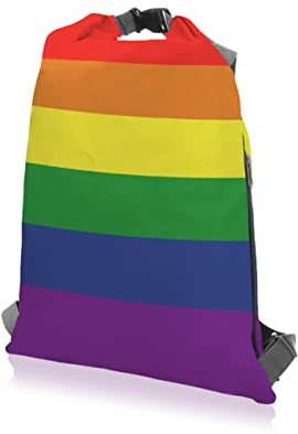 ONISM Regenbogen Rucksack, 12 Liter, 30x50 cm, Turnbeutel, Einkaufstasche, Wickelfunktion, Reißverschluss, Wasserabweisend, Flagge