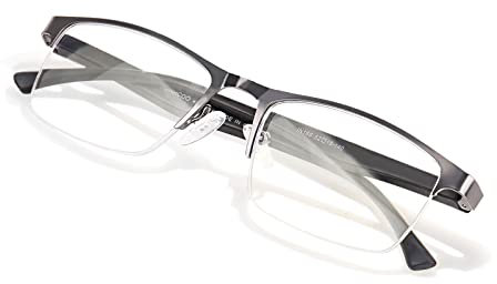 FONHCOO Lunettes de Lecture Homme, Lunette anti Lumiere Bleue Reading Glasses, Monture Rectangle en Metal Acier Inoxydable Lunettes de Vue Lunettes Loupe Gris (1.5)