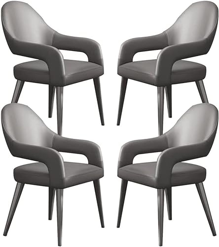 Küchen-Leder-Sessel, 4er-Set, Küche, Esszimmerstühle mit Eisenkunst, Metall-Stuhlbeine für Zuhause, kommerzielle Restaurants (Farbe: All Gray)