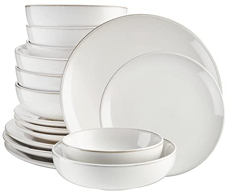 Cooks Professional 16 Piece Nordic Reactive Glaze Dinnerware Set | 4x Dinner Plates, 4x Side Plates, 4x Cereal Bowls & 4x Pasta Bowls | Microwave & Dishwasher Safe Ceramic Stoneware Dinner Set | White