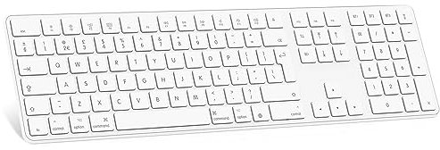 Bluetooth Keyboard for Mac os, OMOTON KB515 Full-sized Wireless Keyboard for Apple MacBook Pro/Air, iMac, iMac Pro, Mac Mini/Pro, Battery-powered, Multi-Device, QWERTY UK Layout (White)