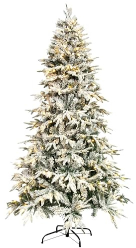 Christmas Tree World | 5ft Artificial Pre-lit Snowy Alpine | Natural and Realistic Look with Bushy and Luxury Quality PVC Tips | Easy to Assemble and Take Down | 76cm Diameter