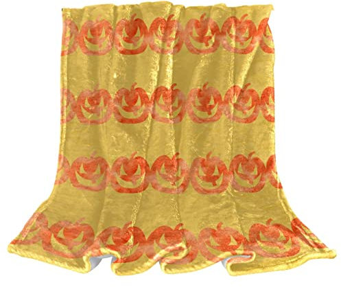KQNZT Fleecedecken in Doppelgröße, leichte, Flauschige, kuschelige, weiche Decke für Bett, Sofa, Couch, Reisen, Camping,Gelb orangee Jack O Laterne Herbst Halloween