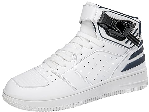 ZHENSI Motorradschuhe Herren Straßen-Motorrad-Stiefeletten Leichte Schnalle Anti-Rutsch-Bequeme Arbeits-Reise-Reitschuhe,Weiß,43 EU