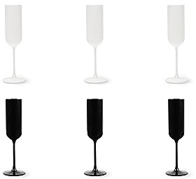 Excelsa Nordic Set mit 6 weißen und schwarzen Flöten, besprühtes Glas, Fassungsvermögen 210 ml.
