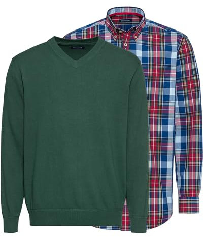 Highmoor Set: V-Pullover & Karohemd Grün, L