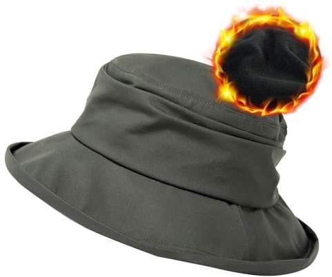 Comhats wasserdichte Damen Winterhut, warme Fleece-gefütterte Fischerhüte Regenhut Sonnenhut Verstellbar | Faltbar | Winddicht 737_Grau (Fleece-Futter) M
