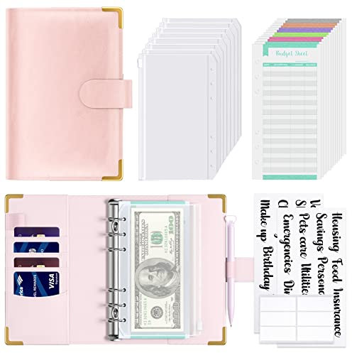 Hnogri Budget Binder mit Zipper Umschläge, A6 Geld sparen Binder Cash Umschläge für die Budgetierung, PU Leder Budget Planer Geld Organizer für Bargeld Rechnungen, Floral Budget Wallet für Frauen.
