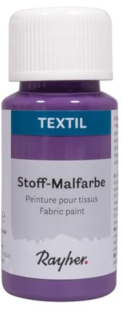 Rayher Textil Stoffmalfarbe, lavendel, Flasche 50 ml, cremige, leuchtende Acrylfarbe speziell für helle Textilien, hochdeckend, waschbeständig ohne Thermofixierung, 35062312
