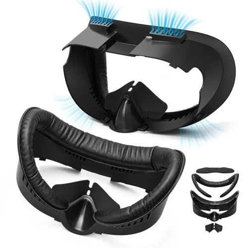 Lampelc Face Pad Replacement for Meta/Oculus Quest 3 Accessories, Facial Interface Bracket Face Cushion Cover with Anti-Leakage Nose Pad, Lens Protector, Relieve Lens Fogging and Hot Air