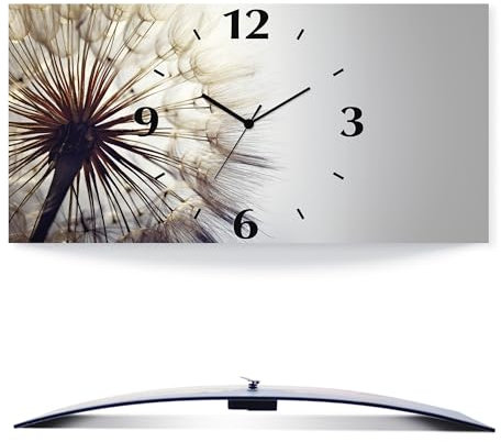 ARTLAND Wanddeko Wanduhr ohne Tickgeräusche Alu Quarzuhr 60x30 cm Blumen Pusteblume Botanik Blüten Modern Kunst Sommer Natur T4RE