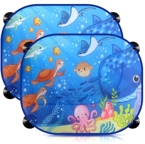 Sonnenschutz Auto Baby UV Schutz,2 Stück Kinder Auto Sonnenblende Seitenfenster Universal,Auto Fenster Sonnenschutz mit 8 Saugnäpfen,Autoscheiben Sonnenschutz 44 x 36 cm mit Ozean Muster