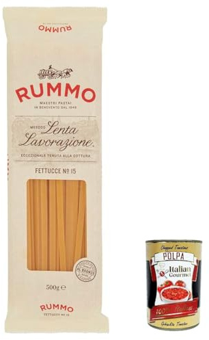 Italian Gourmet Fettucce n.15 pasta, 10 x 500g Hartweizennudeln bissfest | Lenta lavorazione, trafilata al bronzo, raue Oberfläche nimmt Ragù und, Gesamtnettogewicht 5 kg + Kostenlos Polpa 400g