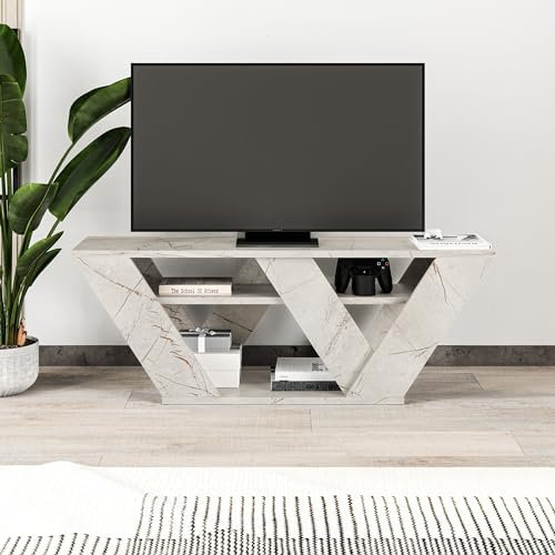 Hocuspicus HOCUS PICUS Modern Designed TV Unit for Livingroom up to 42 Inch TVs | Engineered Wood |110x30x40cm | Easy to Assemble and Clean (Gold Marble Effect)