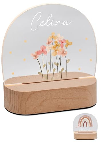 Bärenfreunde® - Personalisiertes Nachtlicht für Babys - Individuelle Nachttischlampe für Kinder - Personalisierte Geschenke Kinder - Babygeschenk - Geschenk zur Geburt (Blumen mit Punkten)
