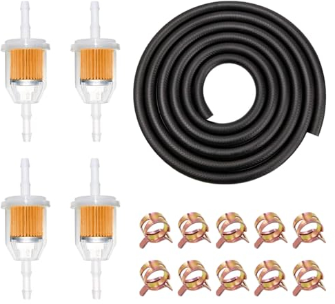 Benzinschlauch Kit 2 Meter Kraftstoffleitung Ø 5 mm Innendurchmesser Kraftstoffschlauch mit 10 Stück Schlauchschellen und 4 Benzinfilter für Auto Motorrad Roller