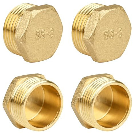 4 Stück Messing Stopfen 3/4 Zoll Außengewinde,Messing Blindstopfen AG mit Sechskant,Endstopfen aus Gewindefitting,Rohrstopfen aus Messing.Messing Fittings für Garten und Innen-Außenwasserleitungen
