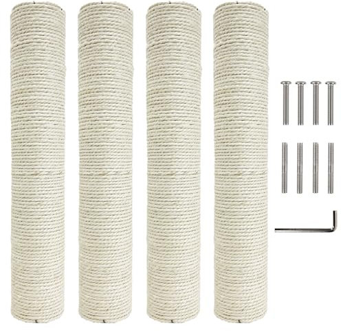 Kathson 4PCS Cat Scratching Post Replacement 15 Natural Jute Spare Extension Scratch Post for Cats Tree DIY Craft Refill Pole Parts Hemp Rope Scratcher Climbing Perch for Indoor Kitten White