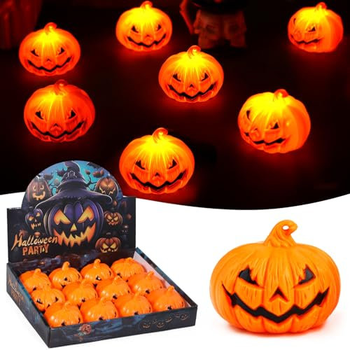 JEDWKFA 12 Piezas Luces Calabaza Halloween, LED Calabazas Decorativas, Calabaza con Luz, Calabaza Velas Luces, Decoracion Halloween Calabaza, para Hogar,Reunirse,Decoración De Halloween