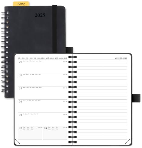 POPRUN Taschenkalender 2025 Klein Ringbuch mit Softcover, ca. A6 (16 x 10,5 cm) - Kalender 2025 Buchkalender Notizbuch (Jan.2025-Dez.2025) mit 100 GSM Papier - EU-25-W6NLA6-BK